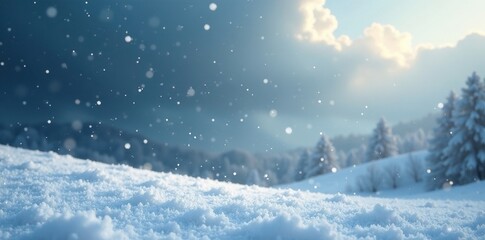 Softly falling snowflakes amidst speckled clouds, nature, grey