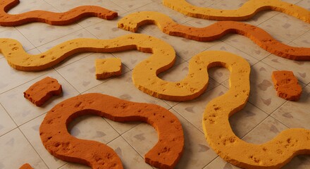 Obraz premium Orange Abstract Shapes on Tile Floor - Creative Design Layout