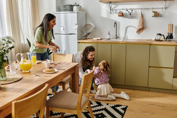 Joyful moments in a modern apartment with a loving LGBTQ family unit