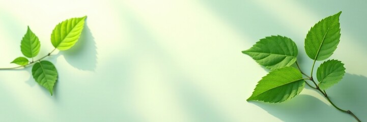 Obraz premium Graceful leaf placement against plain background, elegant, leaf shapes, shadows