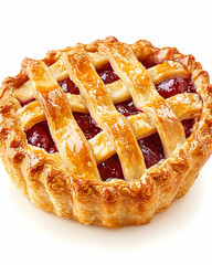 Cherry pie on white surface for holiday dessert recipe background use