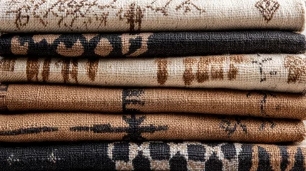 Fototapeten african mud cloth textiles, authentic mali mud cloth textiles in earthy tones of brown, black, and white with traditional symbols motifs showcase african heritage beautifully © Ingvar Shelly