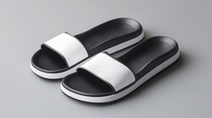 Two Pairs of White and Black Platform Slides