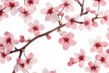 A close-up shot of a branch of a tree featuring pink flowers, suitable for use in designs related to nature, spring, or gardens