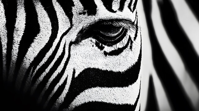 Artistic monochrome zebra close-up wildlife habitat photography black and white side view visual abstract - Powered by Adobe