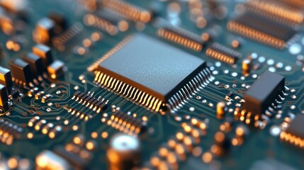 Obraz premium Close-up of a Circuit Board with Advanced Microchip Technology