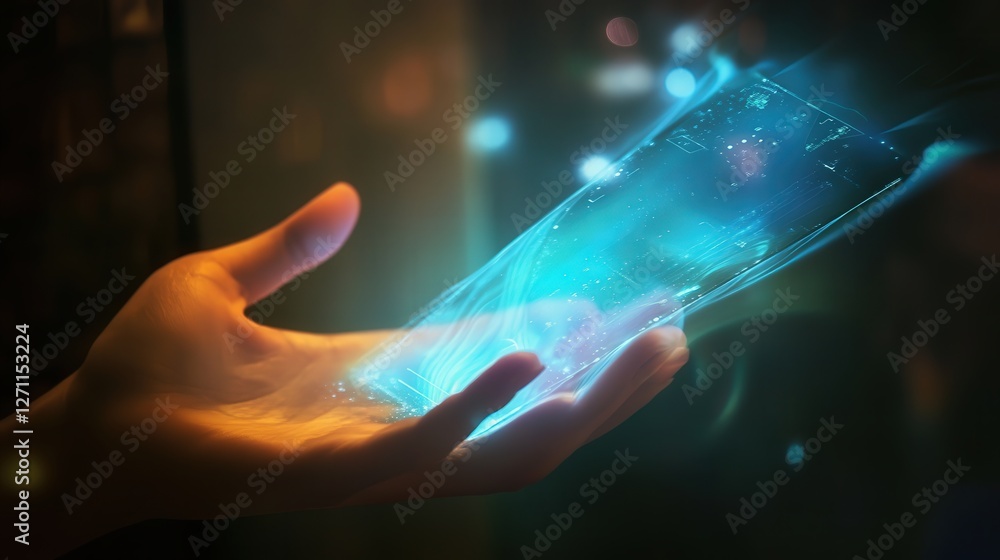 Poster phone that projects a 3d interface into the air, allowing users to interact without touching a scree
