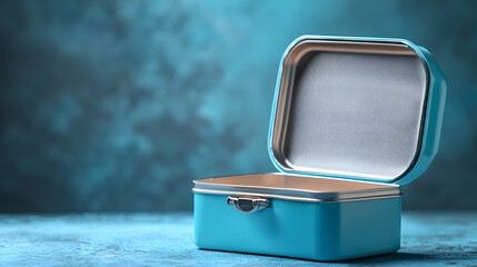 School lunch box with full meal top view with copy space 