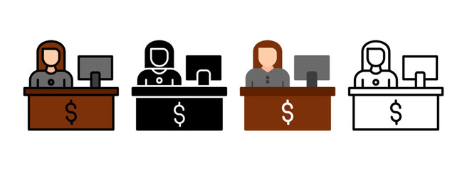 Set of Cashier Line, Line Filled, Glyph, Flat Icons