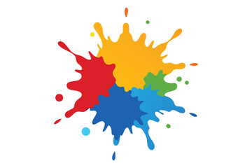 Colorful ink splashes and paint blots with red, yellow, and orange tones in a vibrant artistic design
