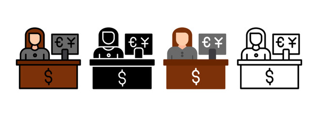 Set of Stockbroker Line, Line Filled, Glyph, Flat Icons