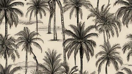 Hand-Drawn Palm Trees Seamless Pattern