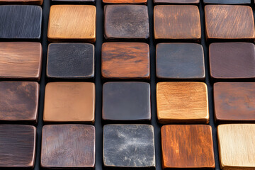 Fototapeta premium Close-up of mixed wooden mosaic squares pattern of tiles, for background design