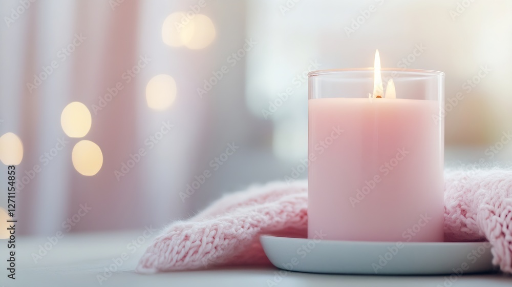 Aufkleber delicate pink candle glow in a cozy setting surrounded by soft focus background lights : generative 