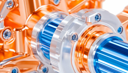 Fototapeta premium Close-up Shiny metallic construction, detail background, for engineering presentations