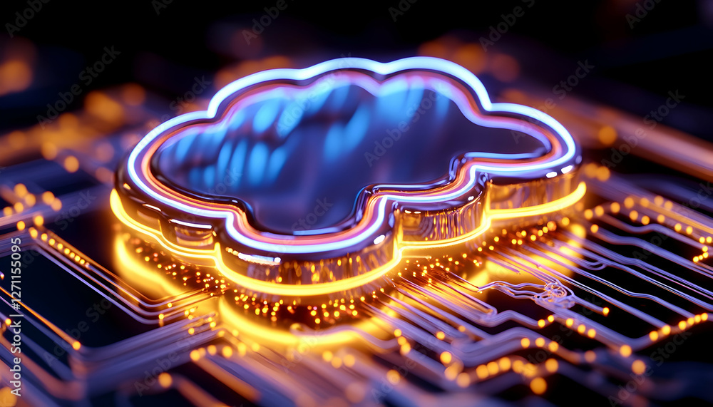 Aufkleber cloud on a futuristic circuit board background, digital tech for web data storage