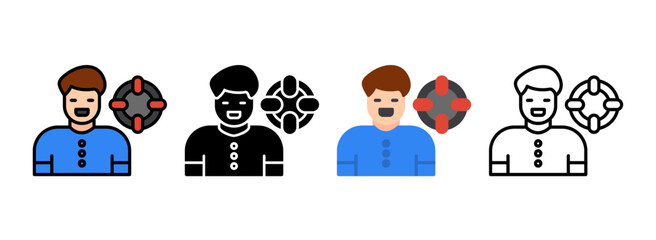 Set of Lifeguard Line, Line Filled, Glyph, Flat Icons