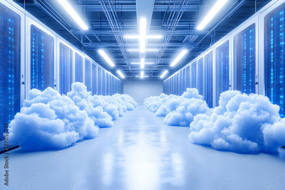 Poster clouds in a data center, cloud computing servers, for ai, big data, storage