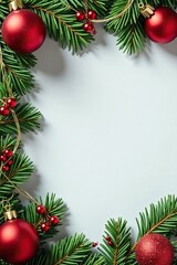 Pine needles and red ornaments intertwined with twine, twine, decoration
