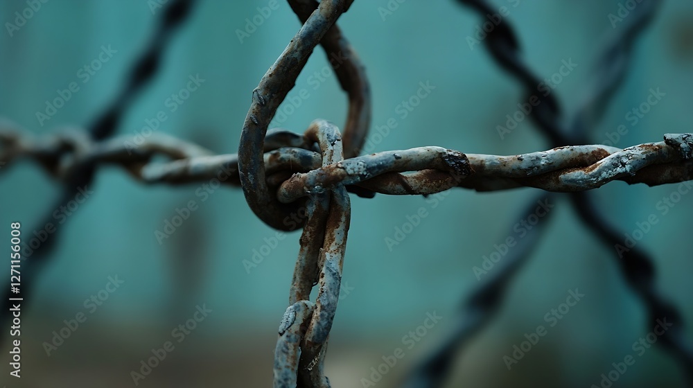 Poster detailed view of rusted chain link fence showcasing texture and wear revealing the passage of time a