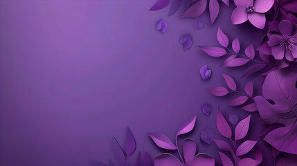 Purple floral arrangement with leaves and petals on a gradient background, ideal for design use