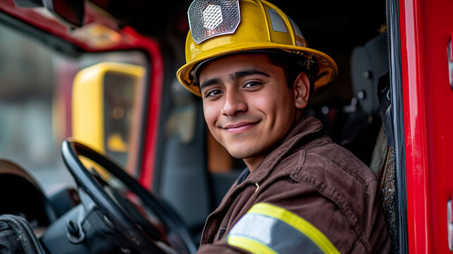 Fireman driver in the car.