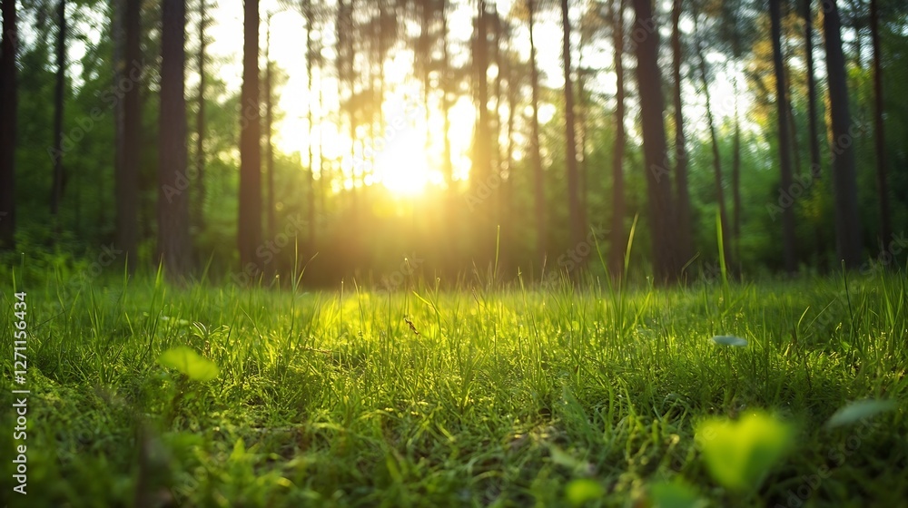 Aufkleber serene view of a forest illuminated by golden sunlight creating a peaceful nature ambiance : generat