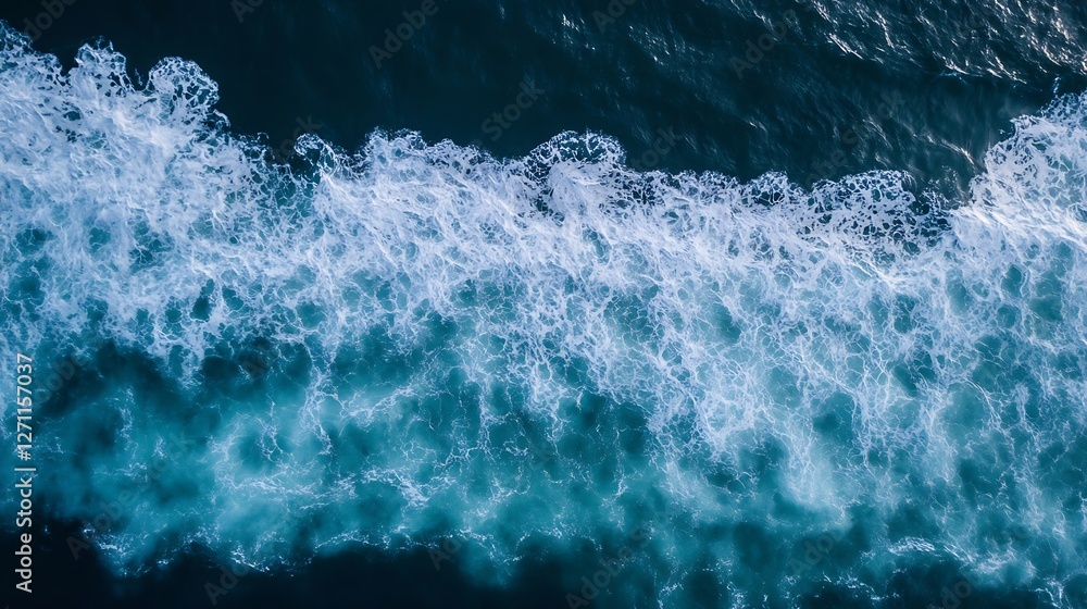 Poster aerial view of beautiful ocean waves crashing on the shore creating vibrant blue foam : generative a