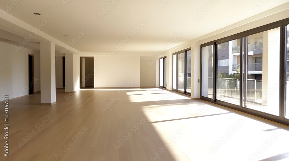 Aufkleber spacious empty living room flooded with natural light through large windows showcasing minimalism : 