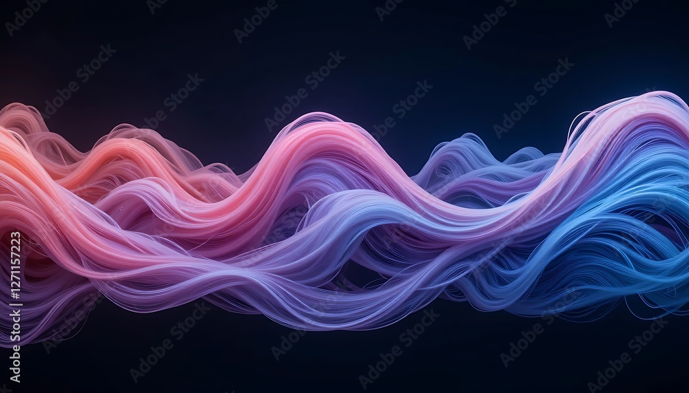 Poster abstract flowing waveforms with vibrant pink and blue gradient hues
