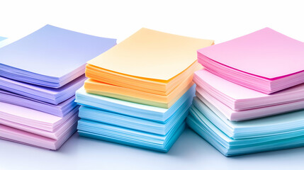 Colorful stacks of paper for memos on white background for office supply design