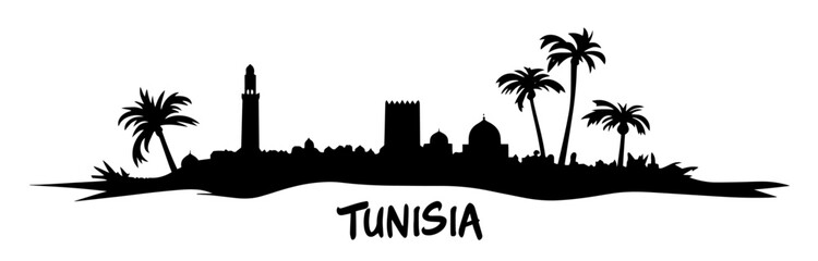 tunisia skyline panorama with palm trees in silhouette black vector  © Kaz