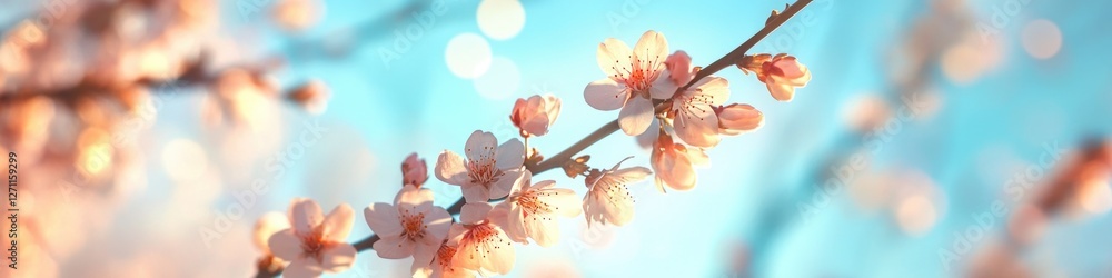 Poster close-up of a tree branch adorned with colorful flowers