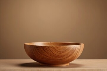 wooden bowl on neutral background