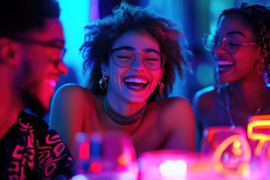 Group of friends sharing laughter and good times around a table