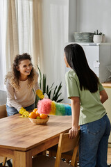 Happy lesbian couple enjoying their modern home together in a cozy apartment setting