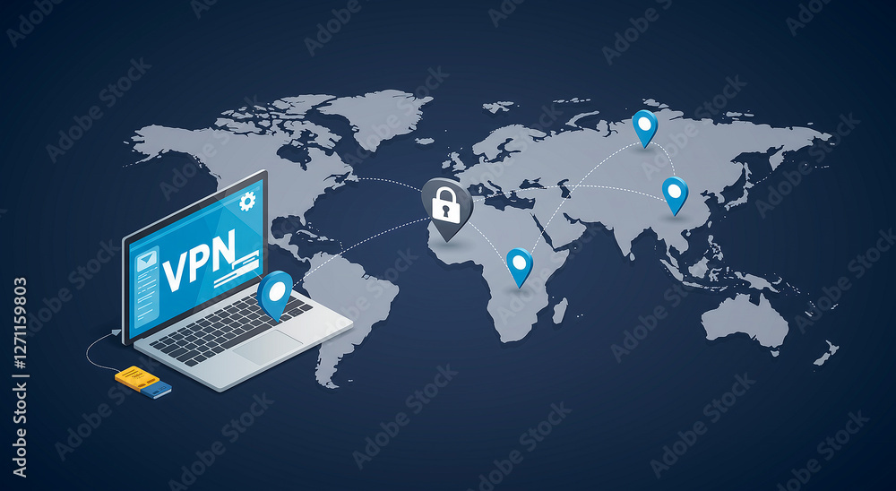 Poster vpn, security and global network connection for data protection, privacy and cybersecurity. digital 