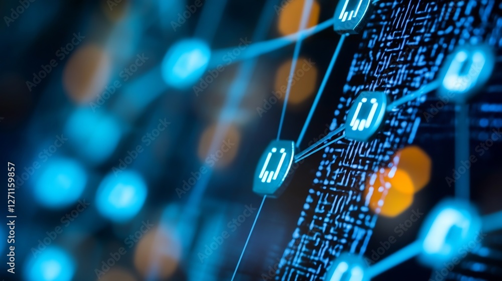 Poster Close up of a futuristic network interface illustrating connections in technology : Generative AI
