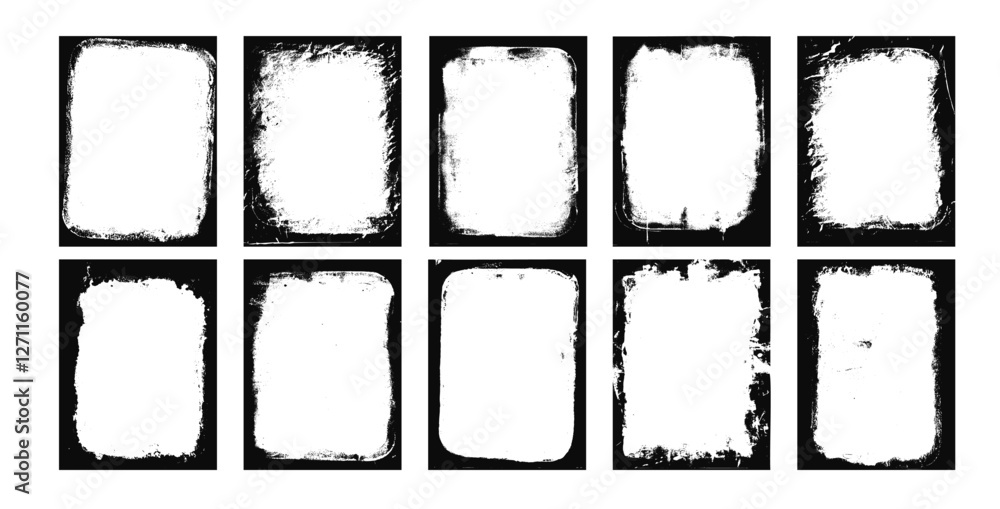Poster grunge frames set templates. ink paint border with rough edges for poster and banner. retro textured