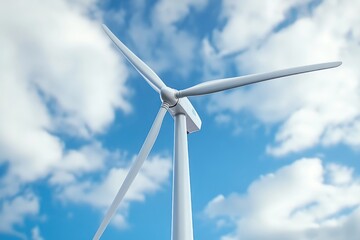 Fototapeta premium A wind turbine stands tall amidst a cloudy day with a bright blue sky