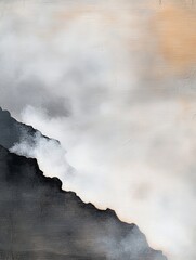 Abstract landscape with misty mountain and soft clouds, evoking tranquility and nature's beauty