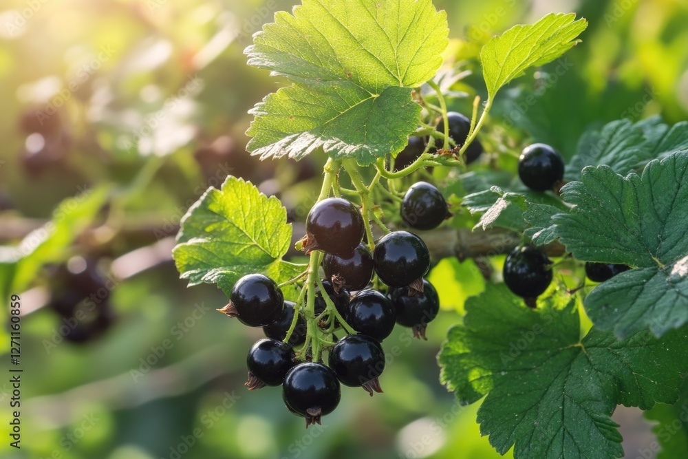 Poster a cluster of juicy black berries hangs from a tree branch, ready for picking