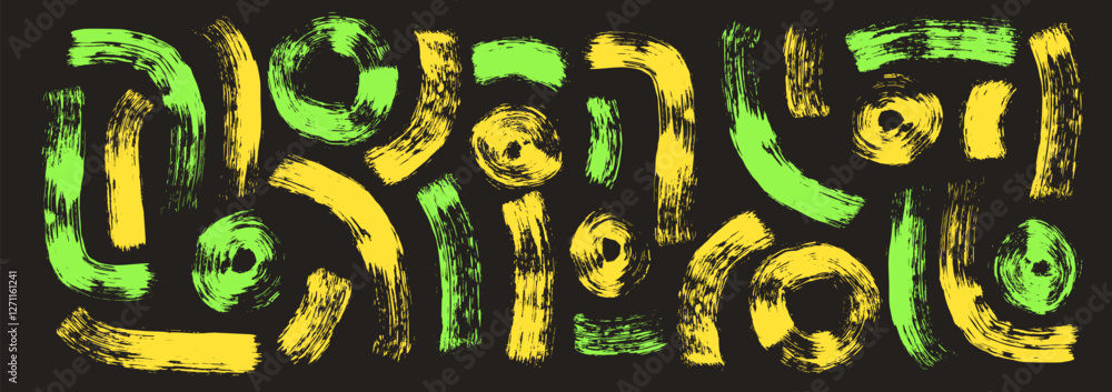 Poster dry marker squiggle and circles ink lines. vector hand drawn wave round highlighting paint shapes. a