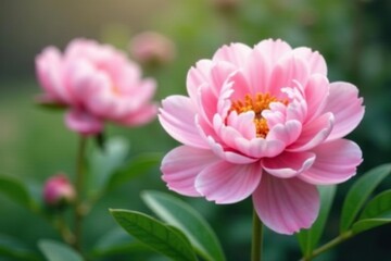 Fototapeta premium Pastel pink peonies fill the air with sweet fragrance, fresh cut flowers, spring flowers, fragrant flowers