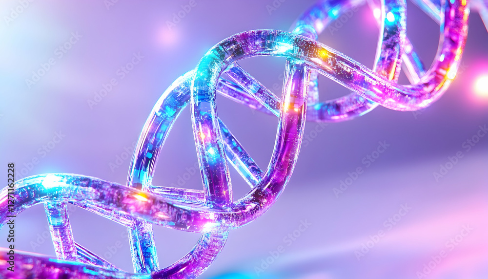 Poster dna structure illustration with colorful light effects on a gradient backdrop