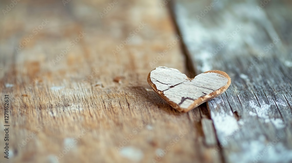 Aufkleber rustic heart shape crafted from natural wood on a distressed wooden surface : generative ai