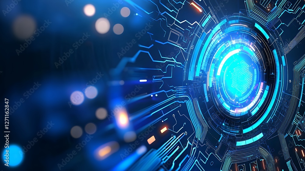 Poster abstract blue futuristic technology background with glowing circuit pattern and electronic system