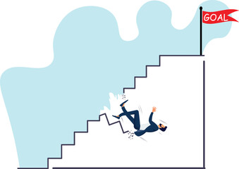 Failure and Resilience: Businessman Falling Down Stairs