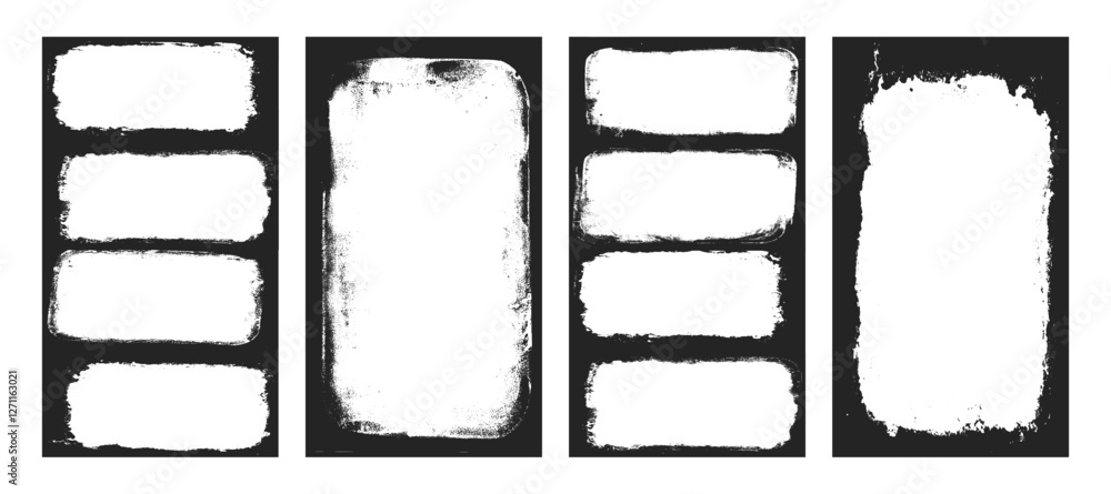 Poster grunge photo frames set templates. ink paint border with rough edges for social media post banner. r