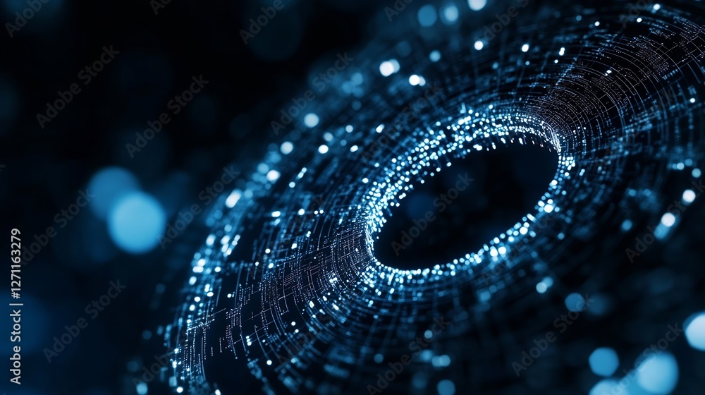 Leinwandbilder Futuristic spiral of glowing particles and blue light depicting an abstract concept of data flow and digital space : Generative AI